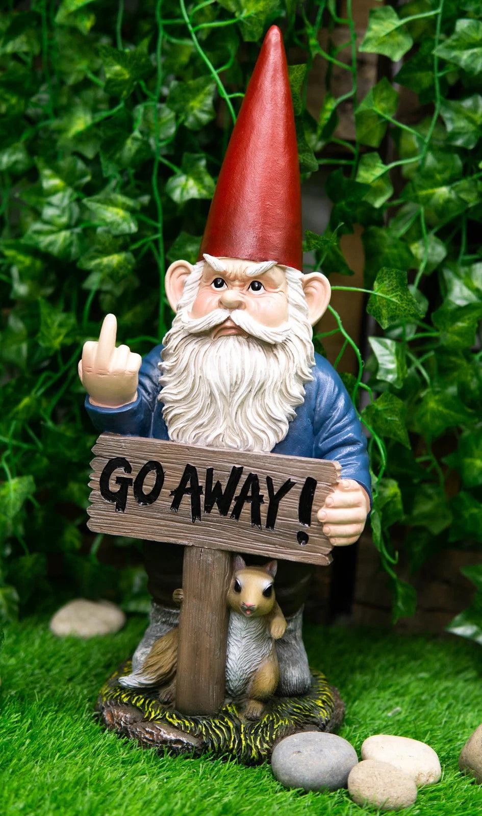 "Go Away!" Gnome Dwarf Not Welcome Statue 17.75"H Patio Outdoor Figurine-6
