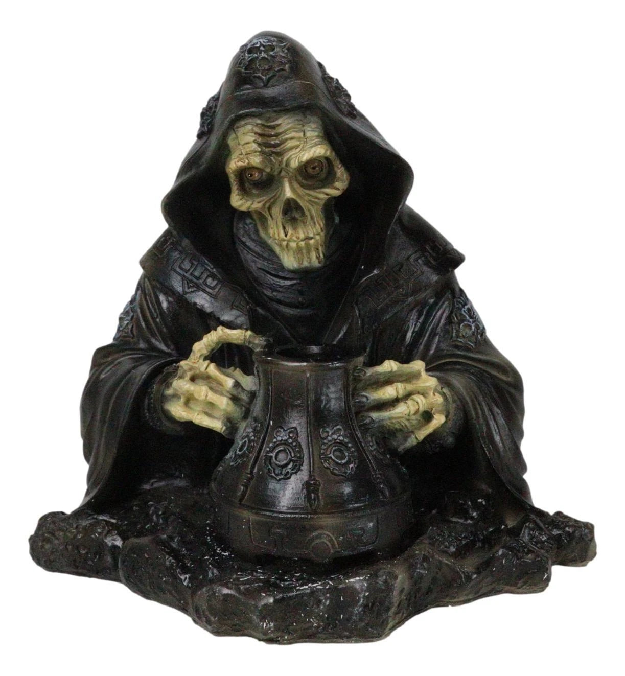 Grim Reaper Skeleton Wizard Chanting Spells Backflow Incense Cone Burner Statue-5