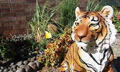 20"Tall Orange Bengal Tiger Raja Sitting On Guard Decorative Garden Statue-4
