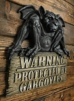 Gothic Winged Gargoyle On Warning Protected By Gargoyles Sign Wall Decor Plaque-5