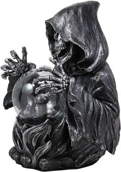 Gothic Alchemy Evil Grim Reaper Skeleton With Scrying Plasma Ball Lamp Statue-7