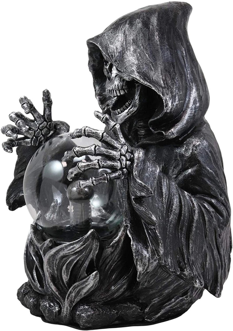 Gothic Alchemy Evil Grim Reaper Skeleton With Scrying Plasma Ball Lamp Statue-7