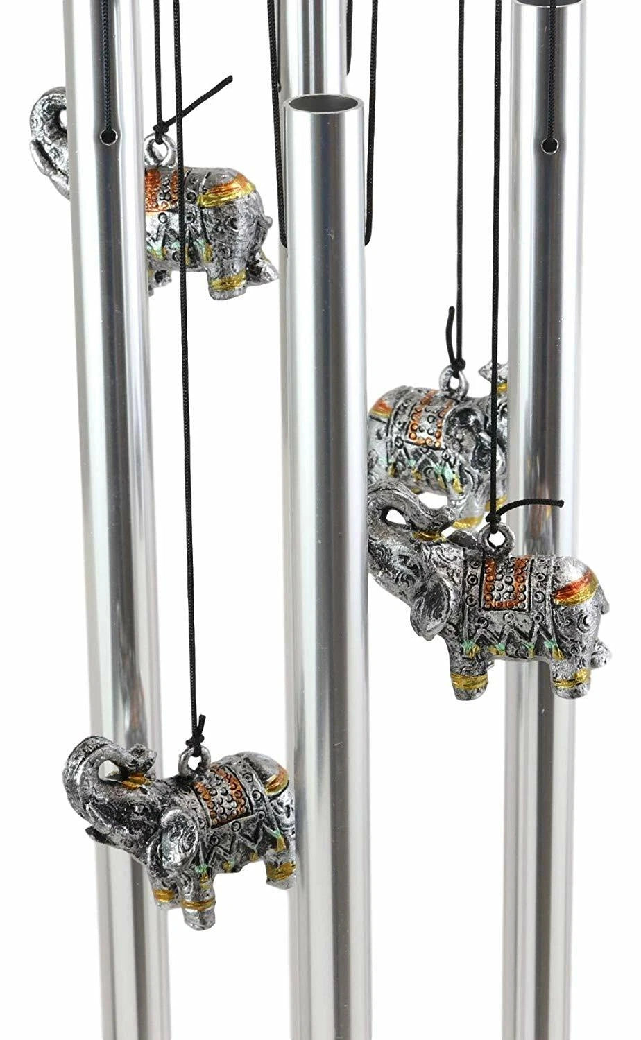 Feng Shui Thai Buddha Elephant In Filigree Art Figurine Crown Garden Wind Chime-6