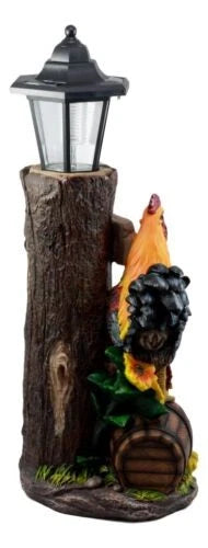 Country Farm Rooster Hen Chicks Family By Sunflowers Solar Light Lantern Statue-6