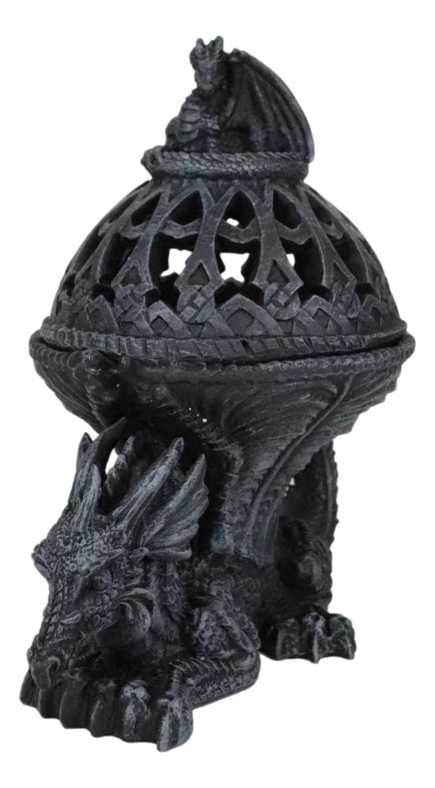 Crouching Atlas Dragon Tower Sphere Incense Burner Sculpture Figurine Faux Stone-5