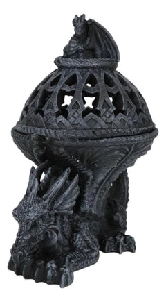 Crouching Atlas Dragon Tower Sphere Incense Burner Sculpture Figurine Faux Stone-5