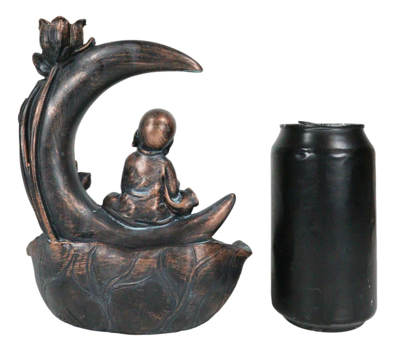 Buddha Monk On Lotus Crescent Moon Smoke Waterfall Backflow Cone Incense Burner-5