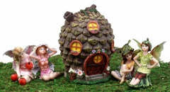 Fairy Garden Miniatures Starter Kit Pine Cone Cottage With 4 Fairy Figurines Set-2