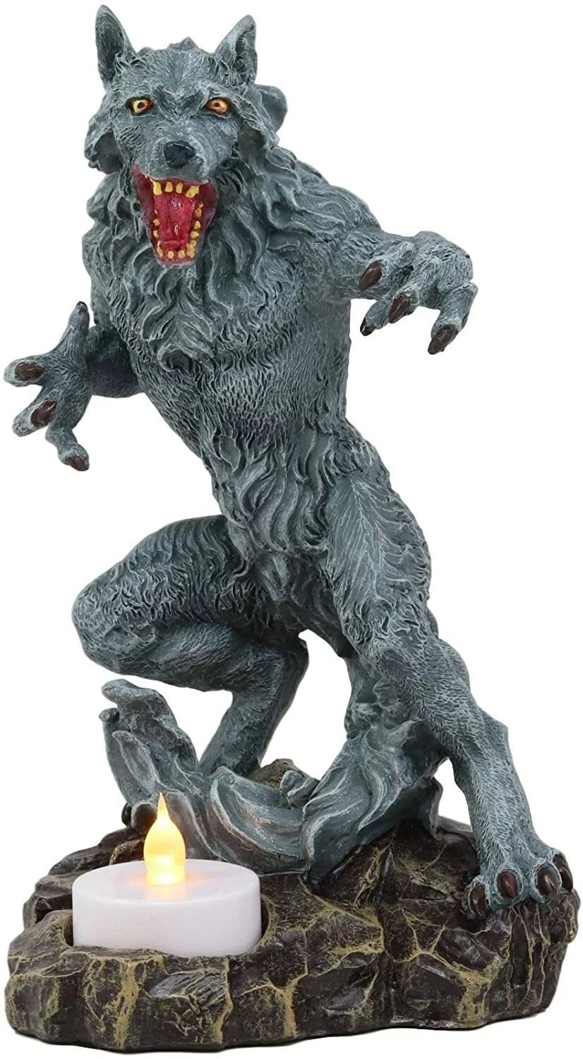 Portavelas de té de hombre lobo gótico Estatua de bestia licántropa Figura de hombre lobo-4