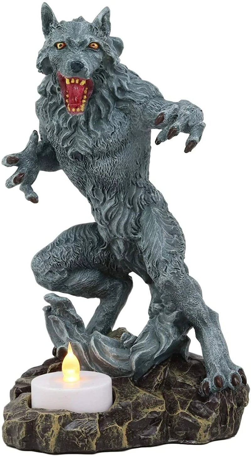 Portavelas de té de hombre lobo gótico Estatua de bestia licántropa Figura de hombre lobo-4