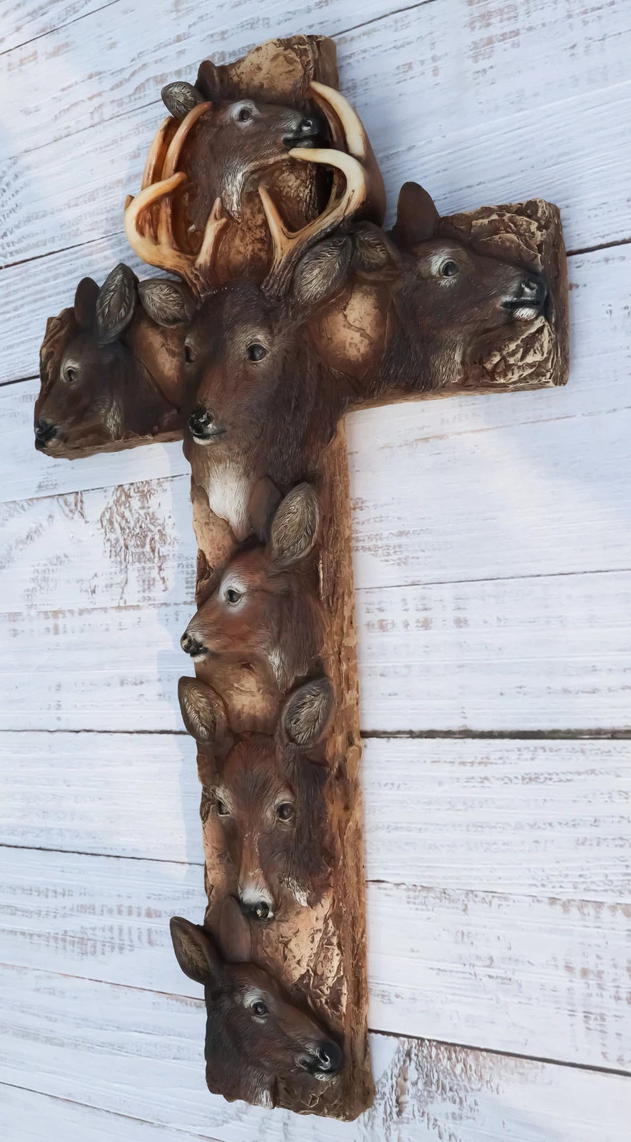 Rustic Western Wildlife Deer Stag with Antlers And Does Family Wall Cross Plaque-6
