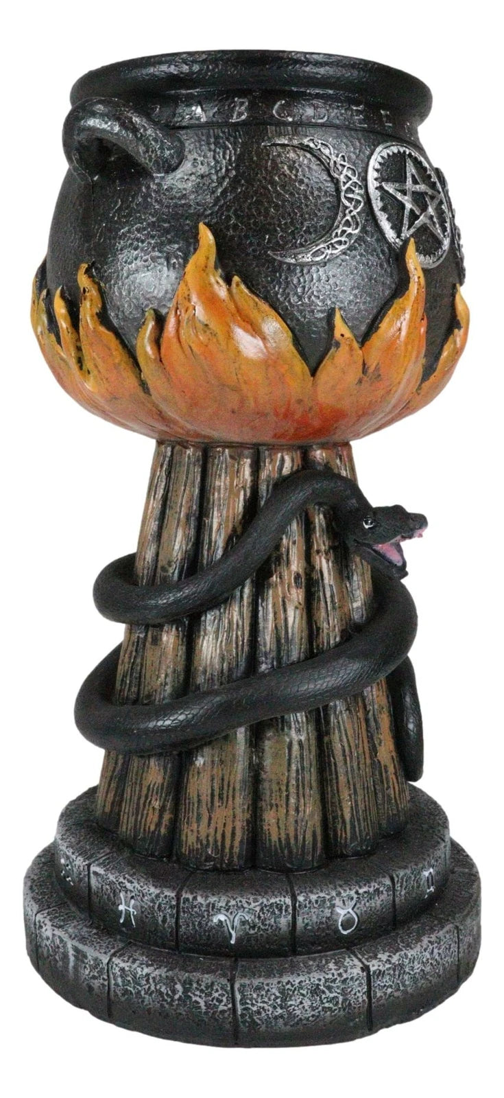 Wicca Triple Moon Witch Cauldron With Snake And Sacred Geometry Candle Holder-5