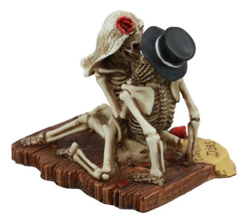 Love Never Dies Castaway Wedding Skeleton Couple Kissing Statue 3.75"H-3