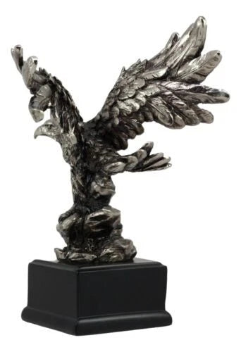 Silver Wings of Glory Bald Eagle Statue 7.75"Tall Silver Electroplated Resin-6