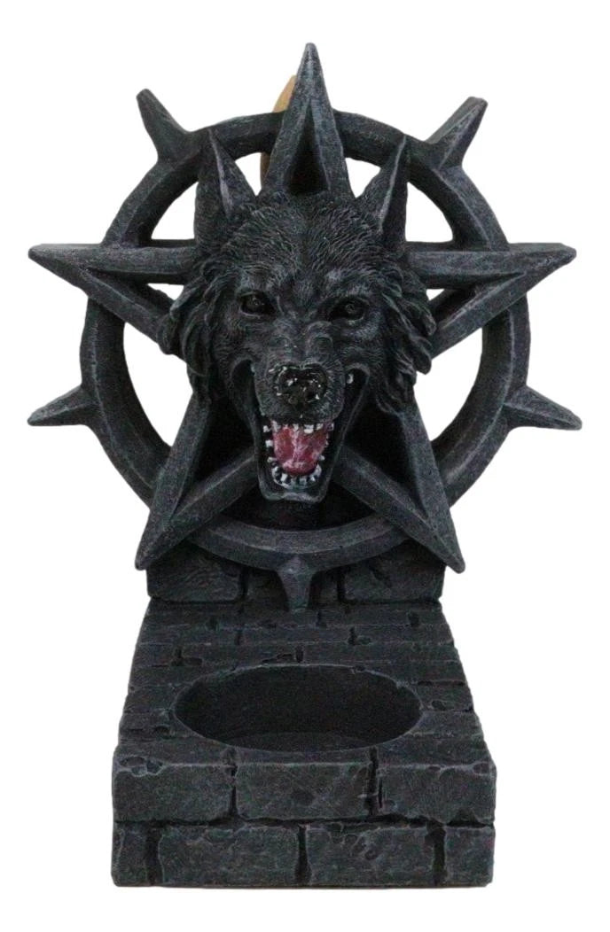 Gothic Alpha Wolf Pentagram Wheel Candle And Backflow Incense Cone Burner Holder-2