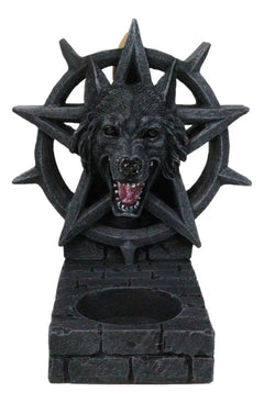Gothic Alpha Wolf Pentagram Wheel Candle And Backflow Incense Cone Burner Holder-2
