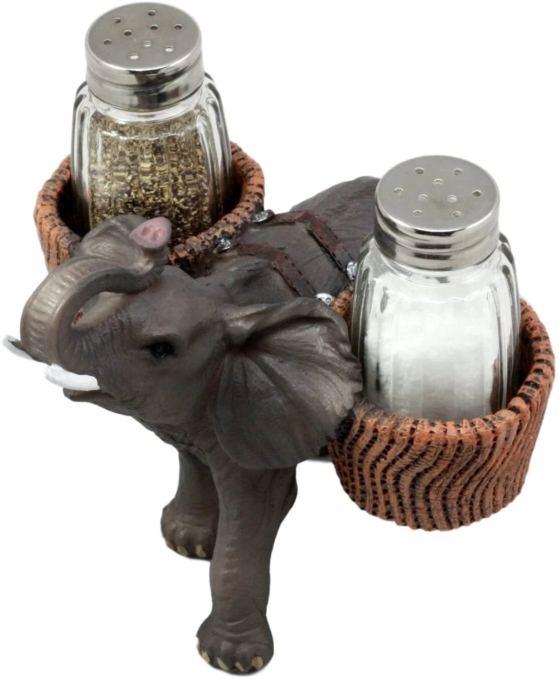 Juego de salero y pimentero de cristal con forma de elefante trompetero de Savanna Calls-6
