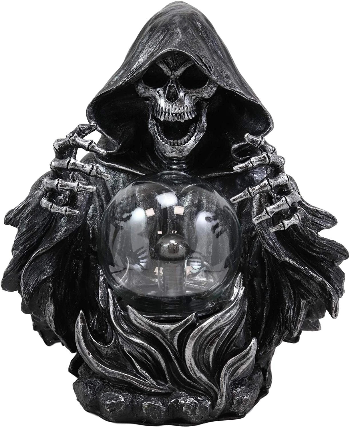Gothic Alchemy Evil Grim Reaper Skeleton With Scrying Plasma Ball Lamp Statue-6