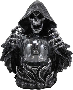 Gothic Alchemy Evil Grim Reaper Skeleton With Scrying Plasma Ball Lamp Statue-6