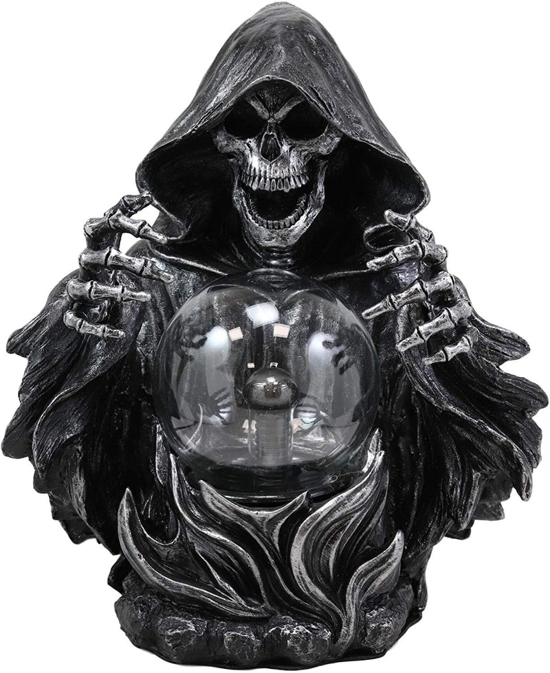 Gothic Alchemy Evil Grim Reaper Skeleton With Scrying Plasma Ball Lamp Statue-6