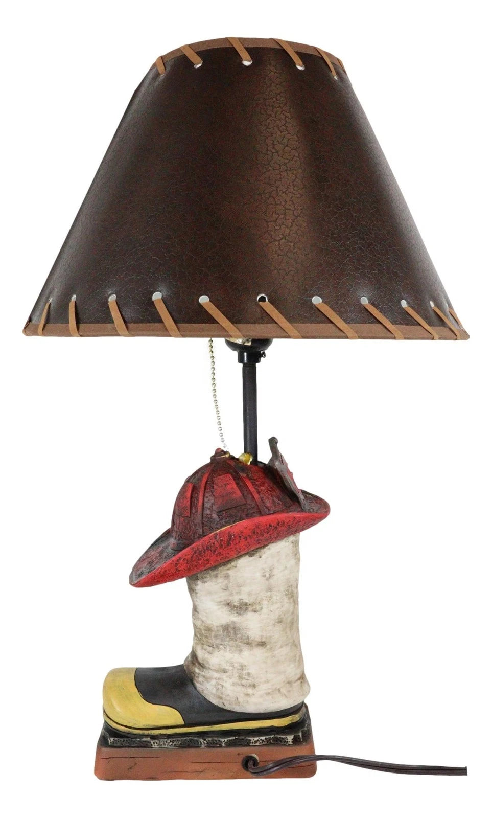 American Hero Fire Fighters Fireman Boot And Helmet Table Lamp With Laced Shade-8