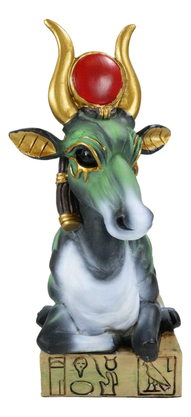 Egyptian Goddess Of Love Hathor Ra Cow Sitting On Hieroglyphic Base Figurine-4