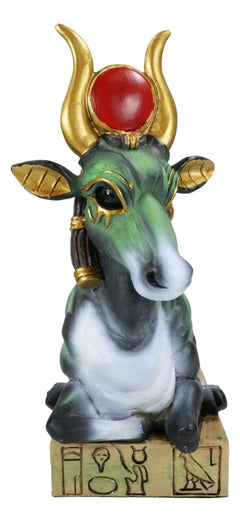 Egyptian Goddess Of Love Hathor Ra Cow Sitting On Hieroglyphic Base Figurine-4
