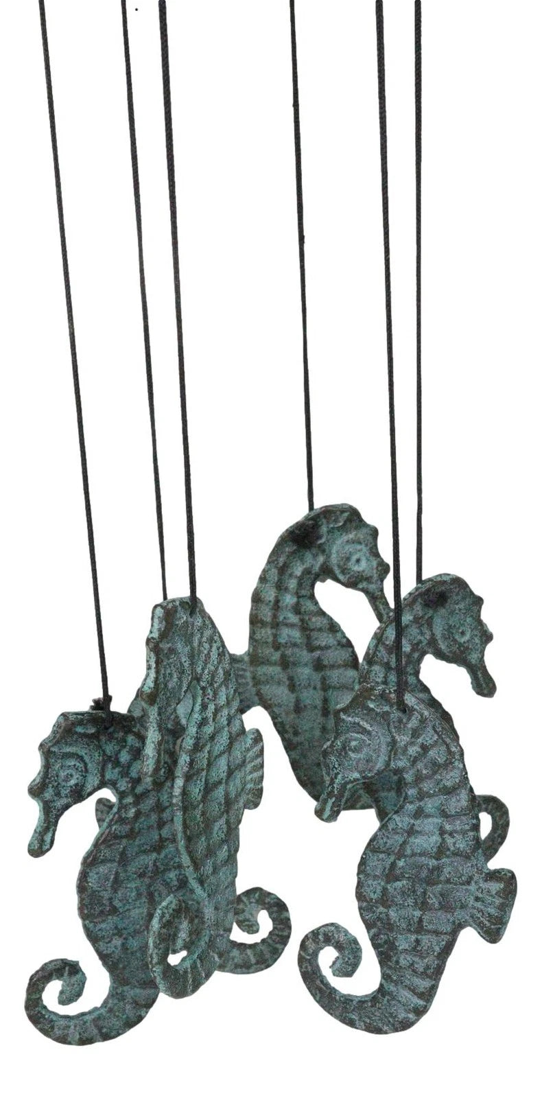 Verdigris Distressed Brass Metal Nautical Bell With Marine Seahorses Wind Chime-7