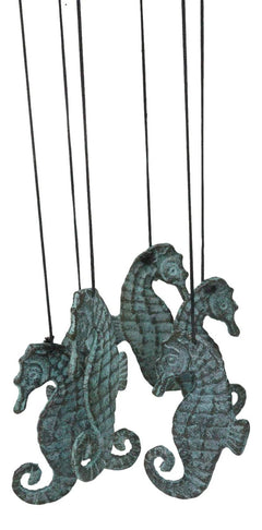 Verdigris Distressed Brass Metal Nautical Bell With Marine Seahorses Wind Chime-7