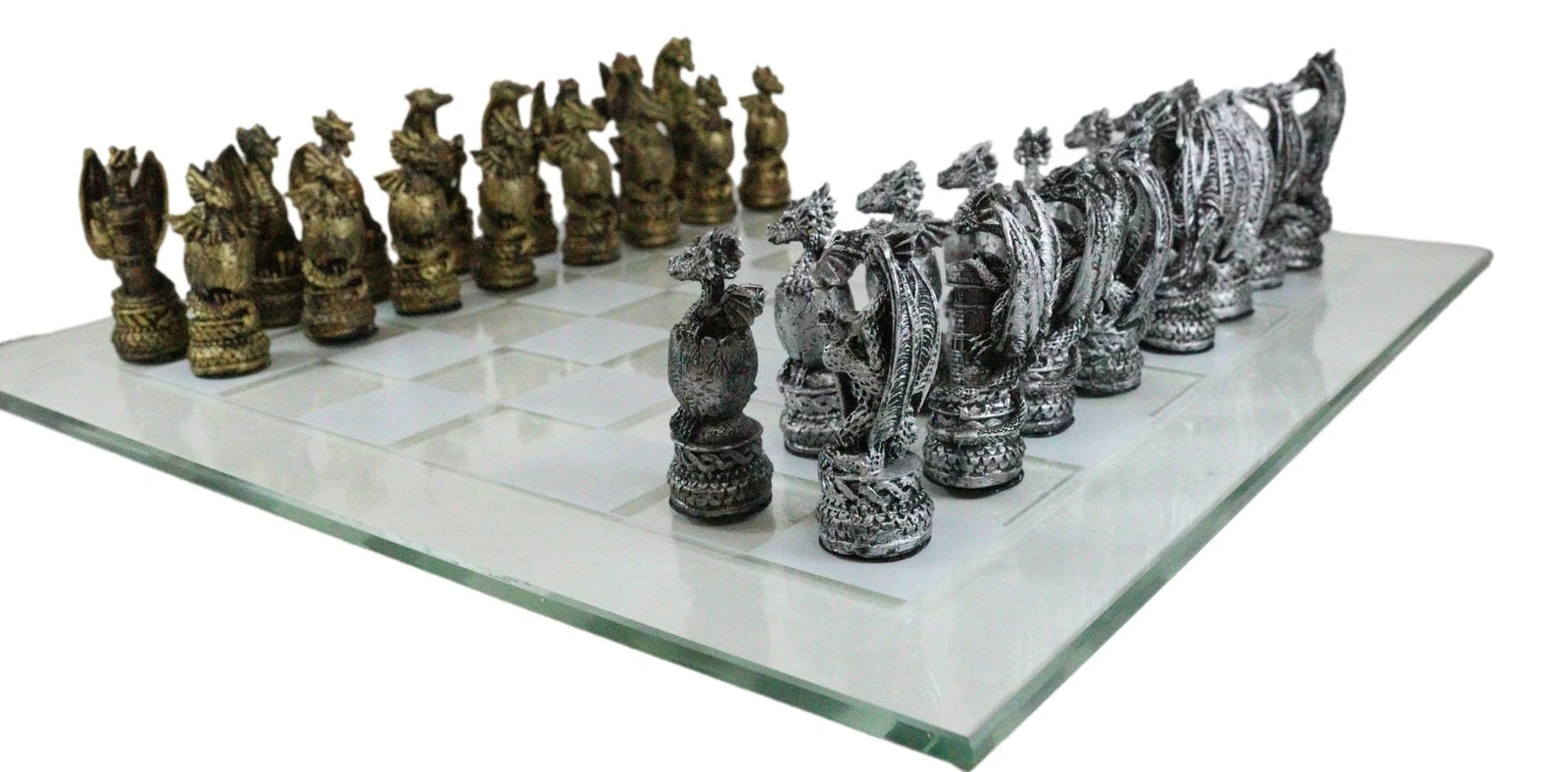Mythical Fantasy Dragon Dungeon Kingdoms Resin Chess Pieces With Glass Board Set-5