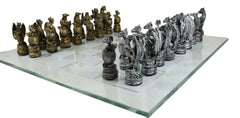Mythical Fantasy Dragon Dungeon Kingdoms Resin Chess Pieces With Glass Board Set-5