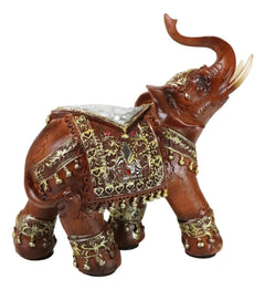 Faux Wood Trunk Up Elephant with Golden Scrollwork And Crushed Glass Figurine-3