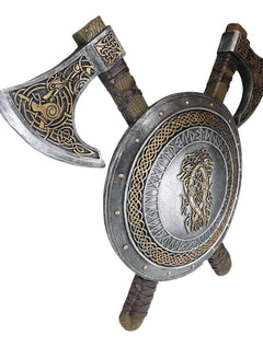 Viking Warrior Coat of Arms Ragnar Serpent Shield With Crossed Axes Plaque-4