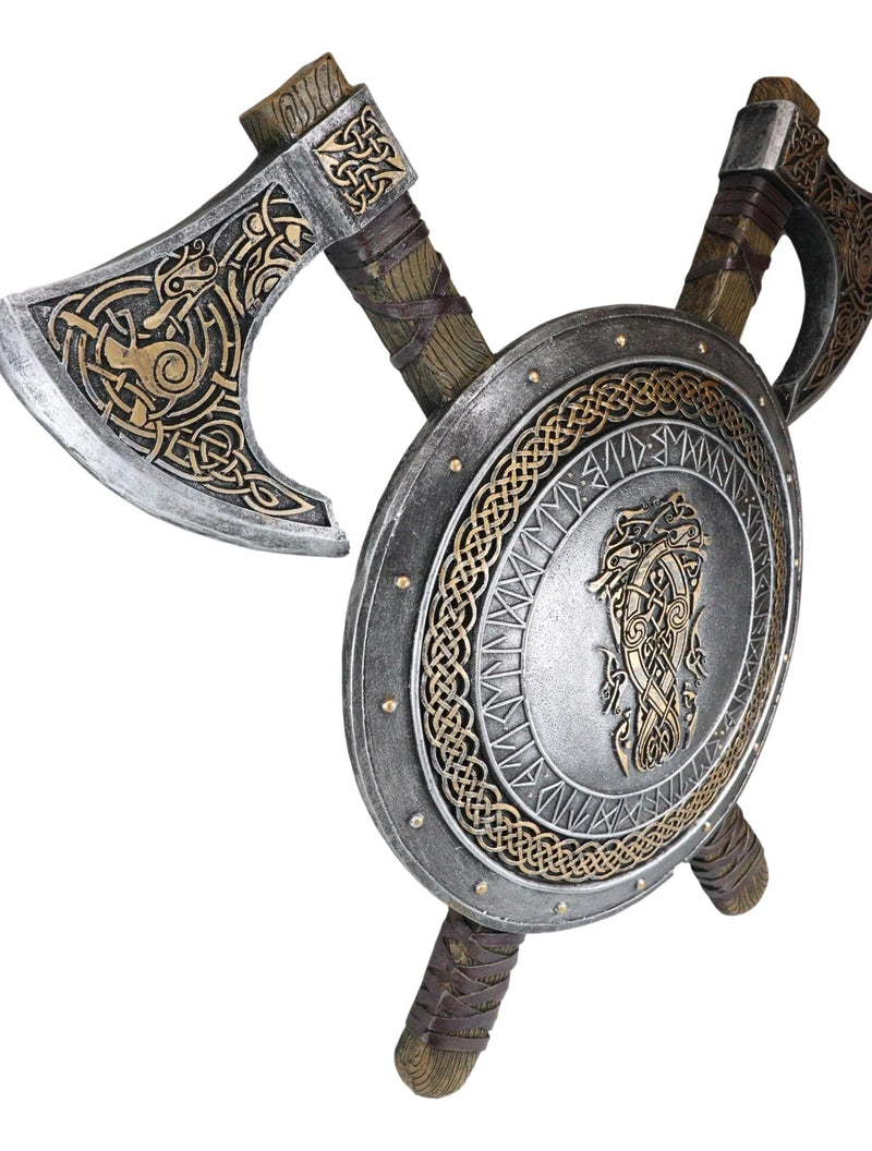 Viking Warrior Coat of Arms Ragnar Serpent Shield With Crossed Axes Plaque-4