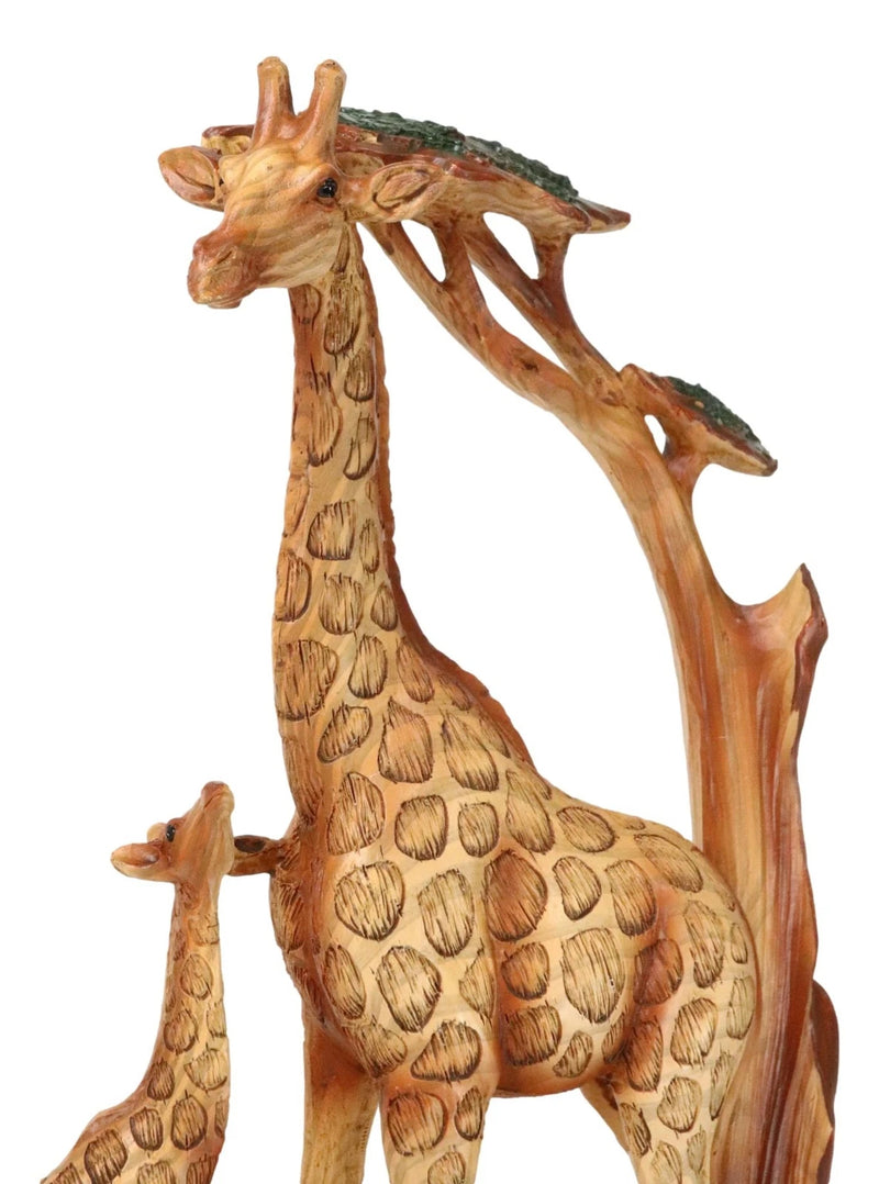 Safari Savannah Giraffe Family In Scenic Forest Faux Wooden Cutout Figurine-7