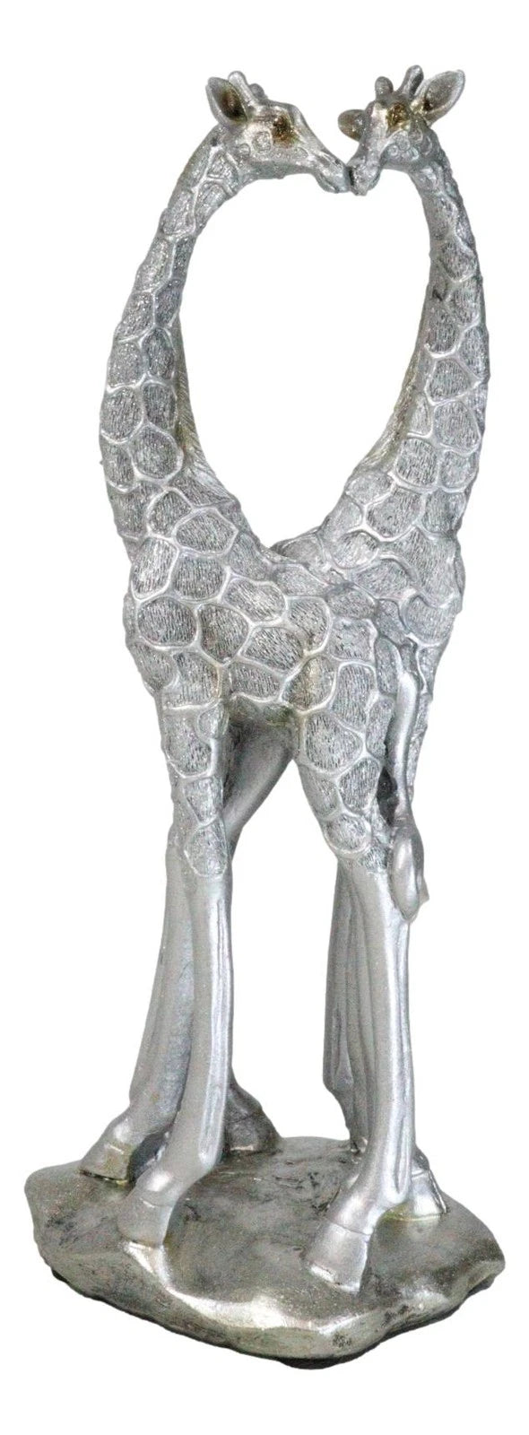 Estatua grande de jirafa plateada con forma de corazón, pareja de enamorados, 31,7 cm de alto, estilo safari de la sabana.-5