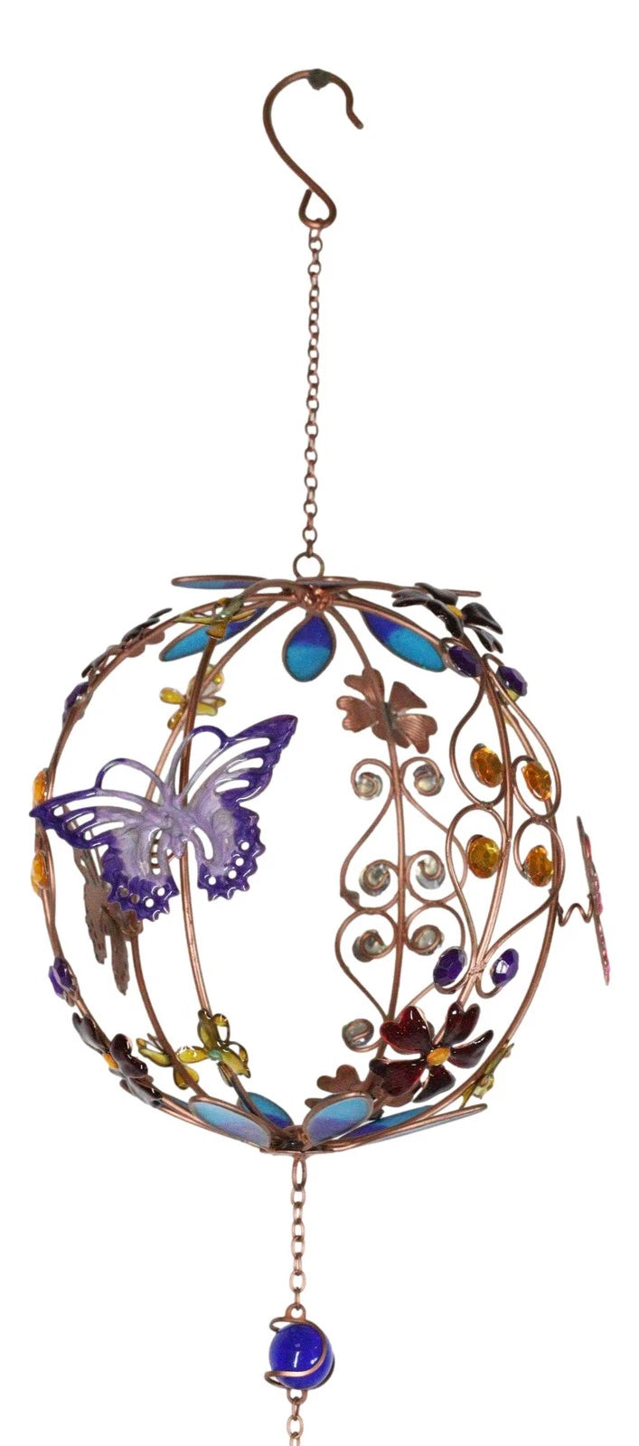 Monarch Butterflies by Floral Garden Globe Art Glass Gemstones Metal Wind Chime-5