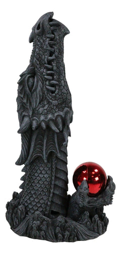 Red Orb Grendel Dragon Head Emerging From Ground Cone Incense Burner Sculpture-7