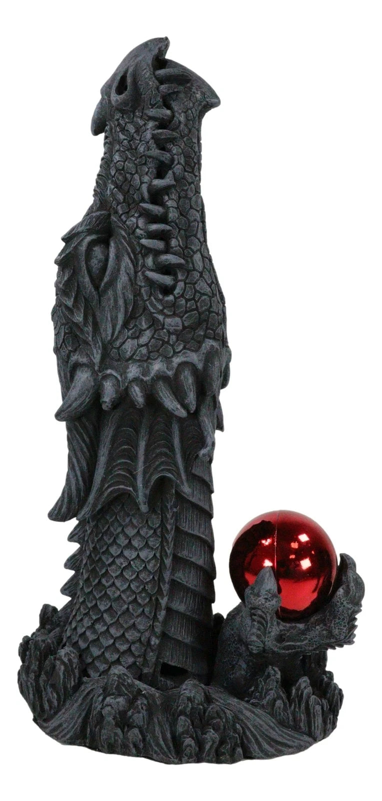 Red Orb Grendel Dragon Head Emerging From Ground Cone Incense Burner Sculpture-7