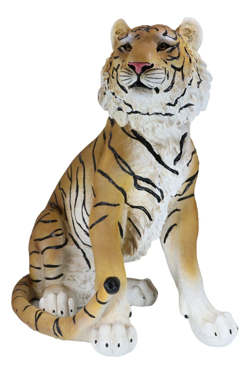 20"Tall Orange Bengal Tiger Raja Sitting On Guard Decorative Garden Statue-5
