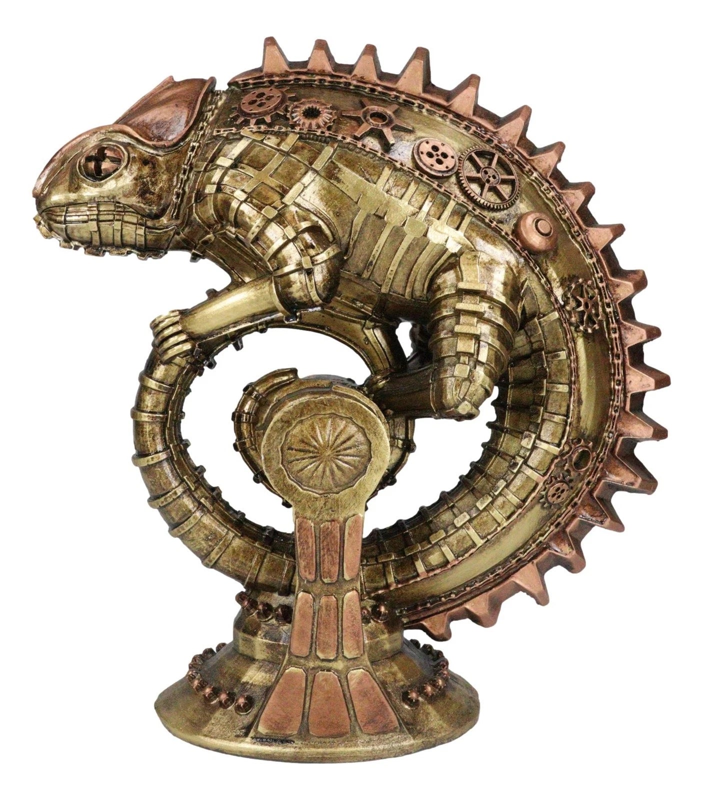 Geared Clockwork Vintage Steampunk Iguana Lizard Coiling On Stand Figurine-4