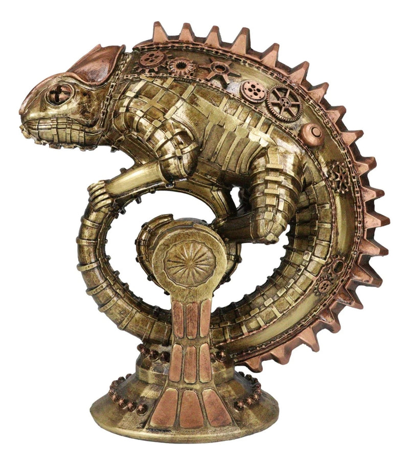 Geared Clockwork Vintage Steampunk Iguana Lizard Coiling On Stand Figurine-4