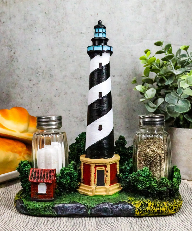 Scenic Cape Hatteras Lighthouse Salt And Pepper Shakers Holder 8"H-1