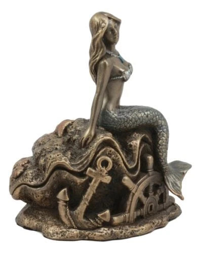 Mermaid Ariel 5" Tall Nautical Mermaid Sitting On Oyster Shell Figurine-4