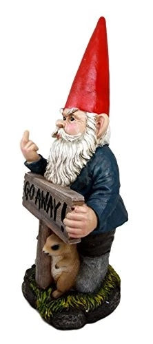 "Go Away!" Gnome Dwarf Not Welcome Statue 17.75"H Patio Outdoor Figurine-3