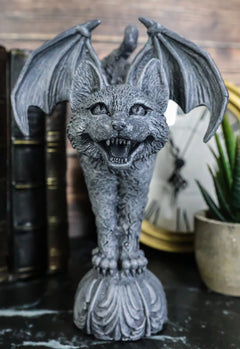 Bizarre Gothic Eureka Bat Winged Cat Gargoyle Statue 7"H Stoic Feline Guardian-1