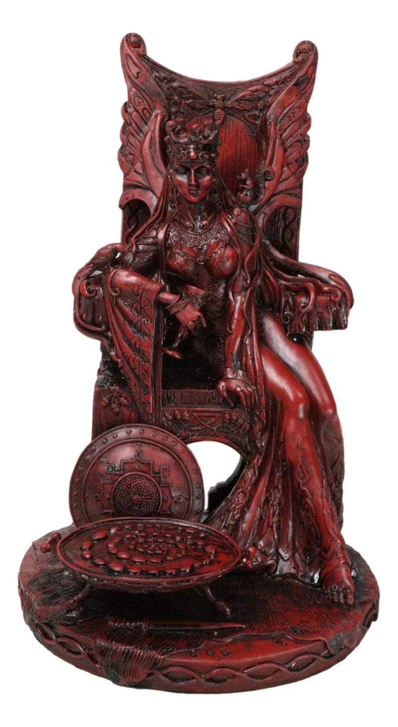 Celtic Maeve with Bird and Squirrel On Throne Statue 11" Tall Clay Finish-5