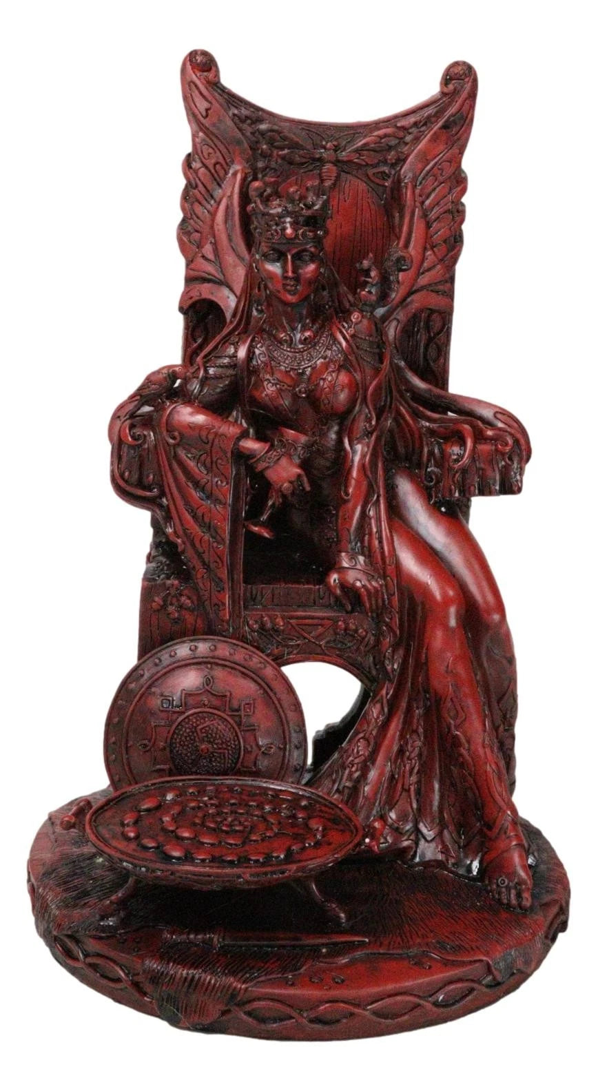 Celtic Maeve with Bird and Squirrel On Throne Statue 11" Tall Clay Finish-5