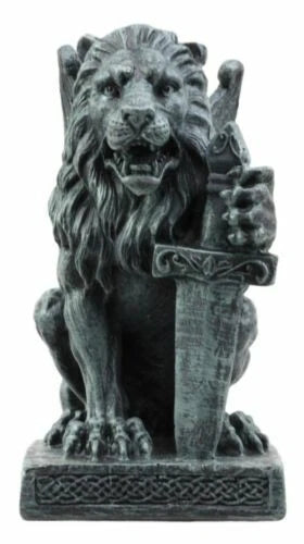 Stoic Notre Dame Sword Bearer Lion Heart Gargoyle On Pedestal Figurine 6"H-5