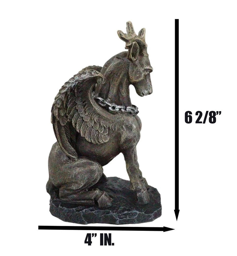 Gothic Sitting Winged Pegasus Stag Horned Gargoyle in Stoic Pose Statue 6.25"H-7